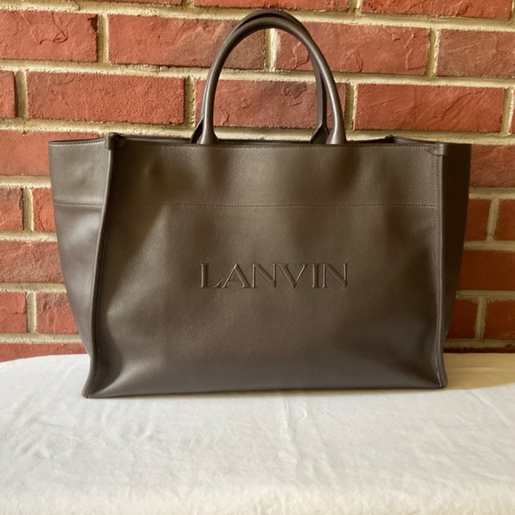 •Lanvin #22115 RARE Baratas Embossed Leather MM Tote Bag Embossed Logo Unisex - Picture 3 of 16